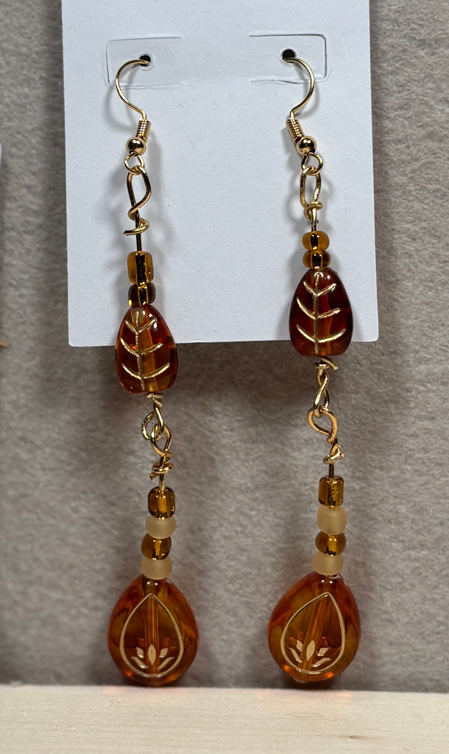 Amber and Gold Beaded Fishhook Earrings