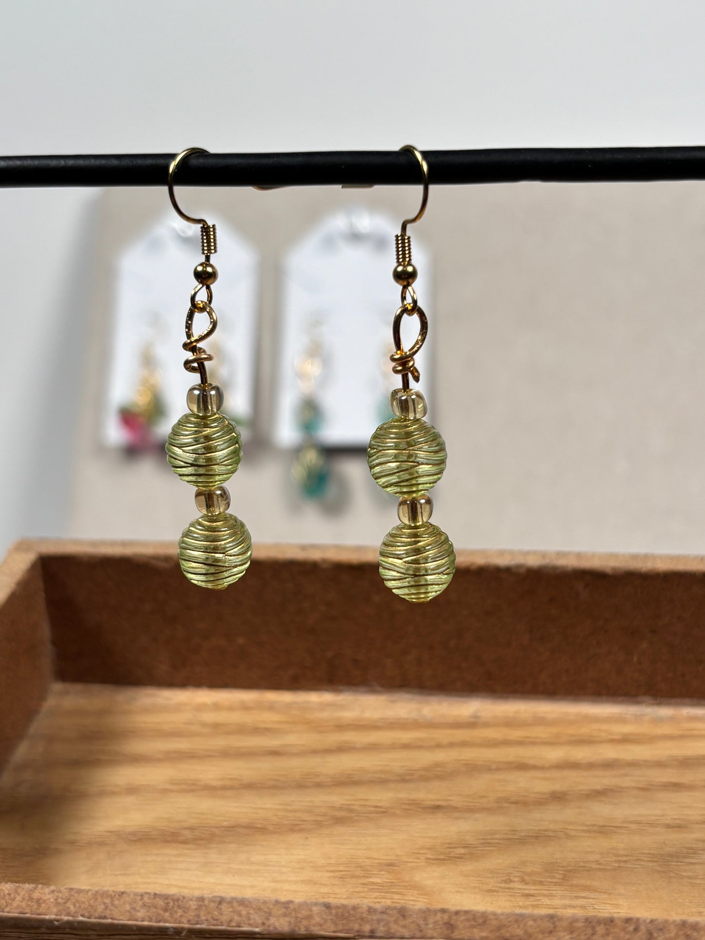 Peridot and Gold Beaded Fishhook Earrings