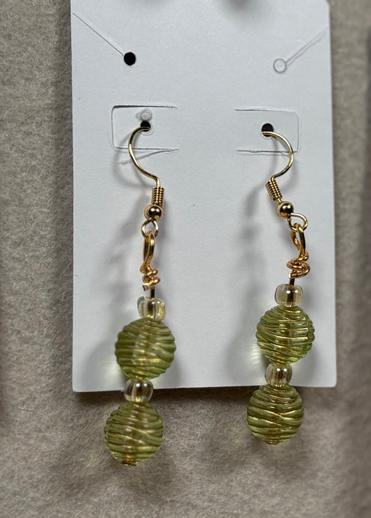 Peridot and Gold Beaded Fishhook Earrings