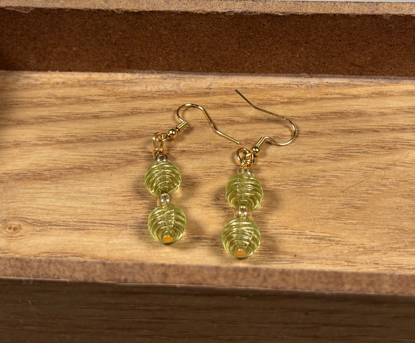 Peridot and Gold Beaded Fishhook Earrings