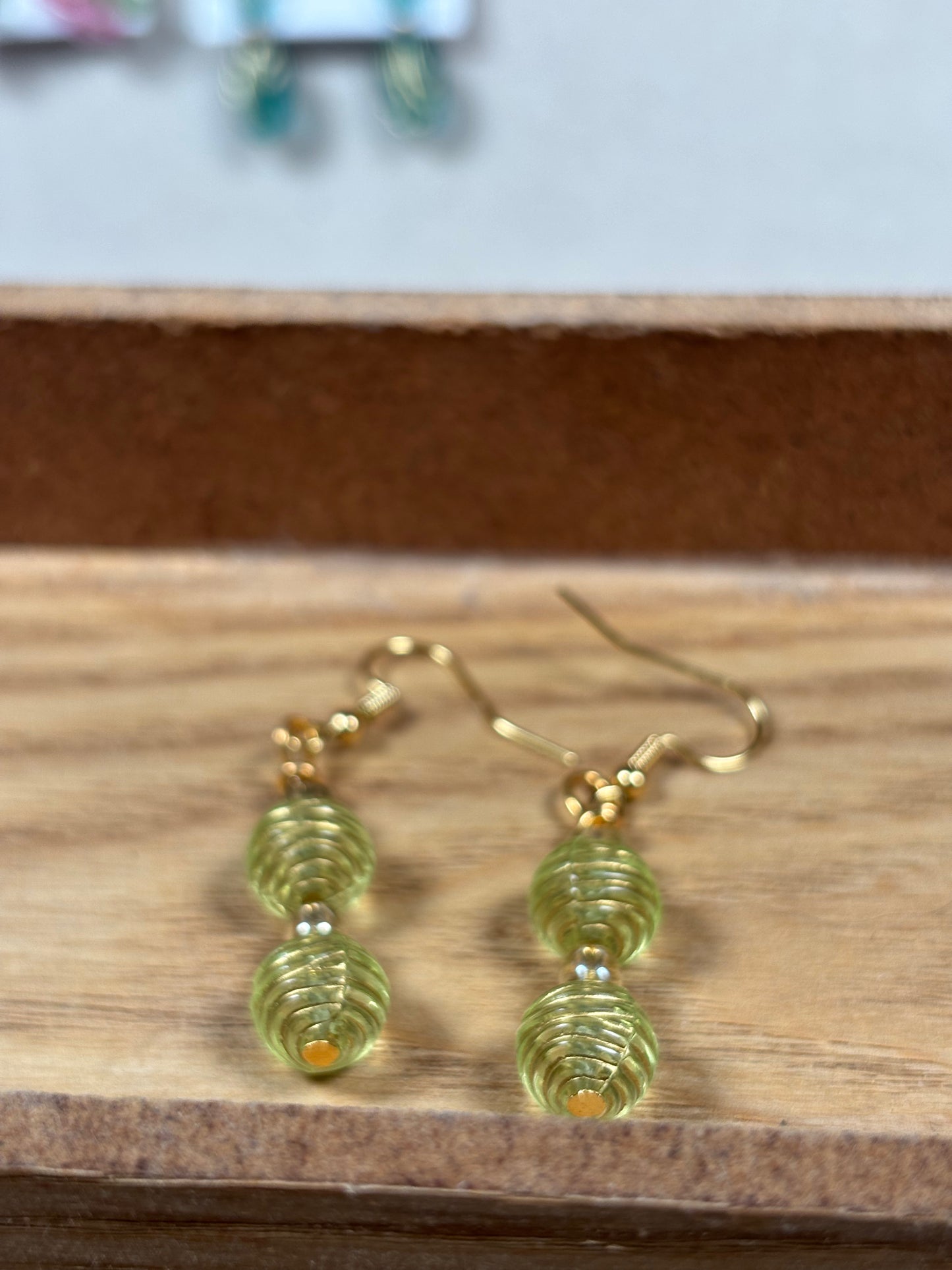 Peridot and Gold Beaded Fishhook Earrings