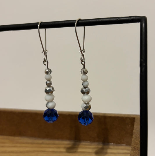 Sapphire Blue and White Beaded w/Silver Accents